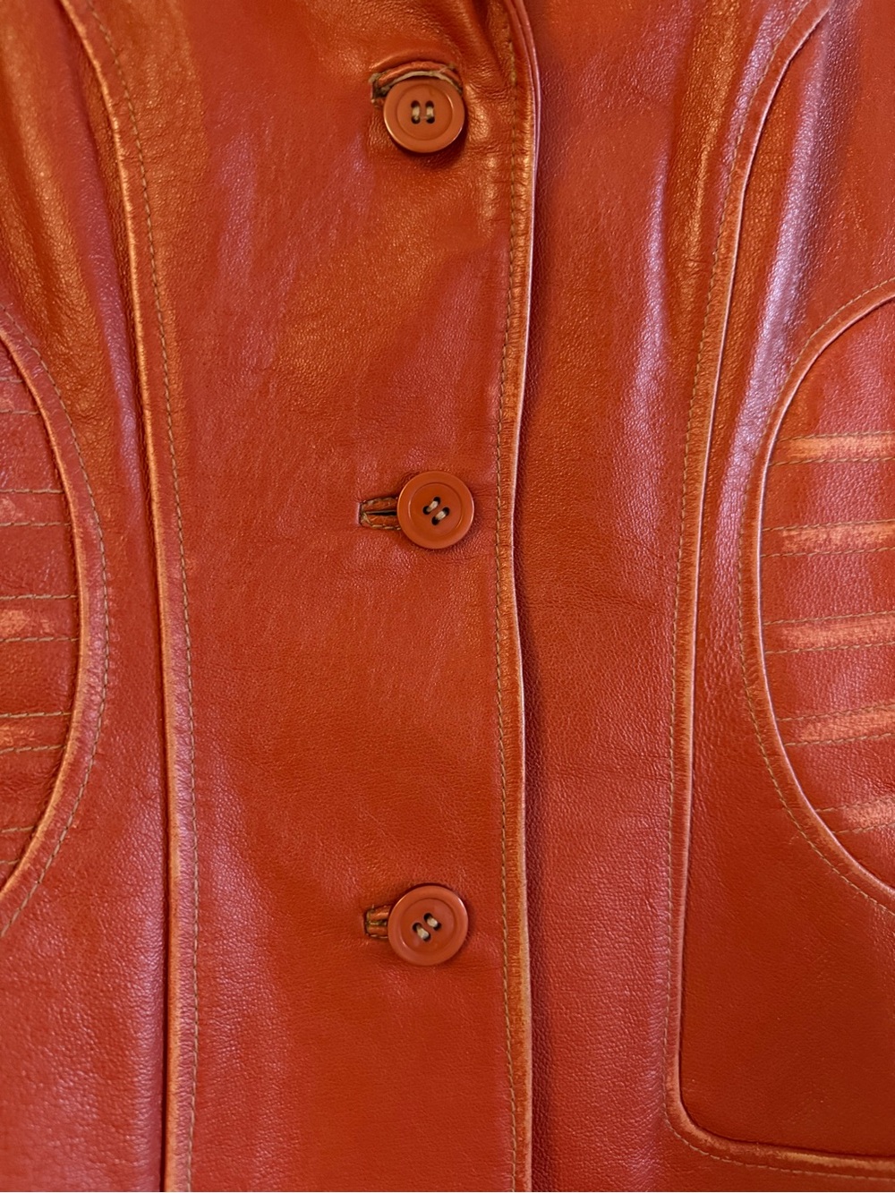 Vintage Y2K Rust Orange Leather Fitted Blazer Moto Jacket Size 6 - Picture 10 of 14